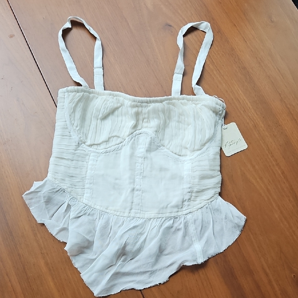 Free People Cream Ruffled Blouse